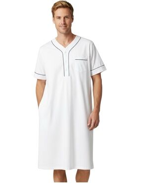 Men’s Lars Amadeus Size Small White Nightshirt with Black Trim